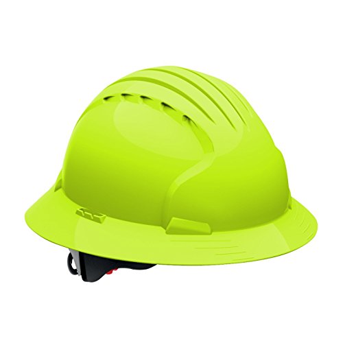 6-Point Polyester Suspension and Wheel Ratchet Adjustment Vented, Hi Viz Lime Green Evolution Deluxe 6161 280-EV6161-10 Full Brim Hard Hat with HDPE Shell